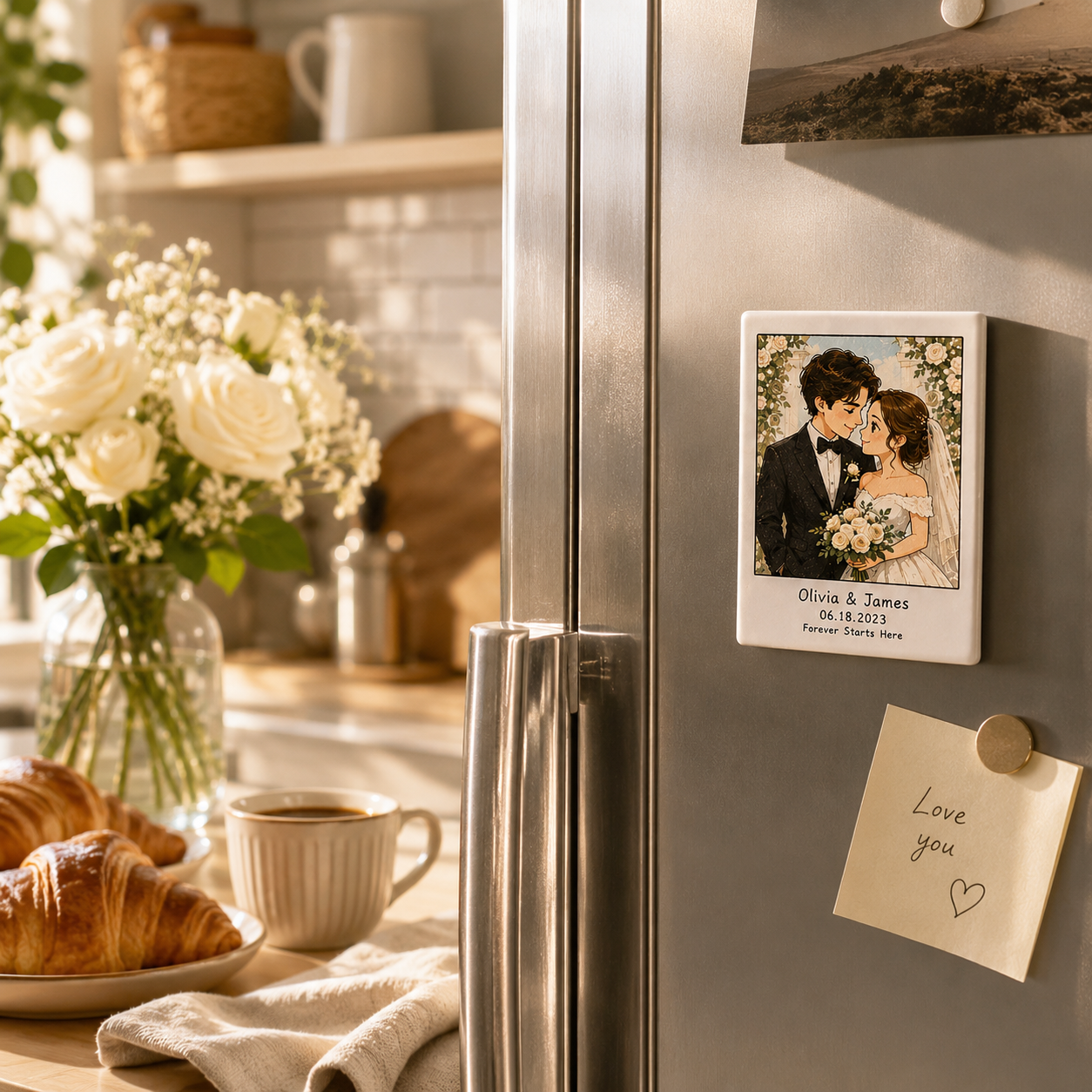 Personalized Porcelain Photo Illustration Fridge Magnet, styled product view