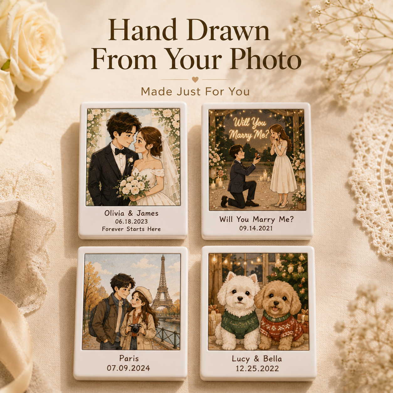 Personalized Porcelain Photo Illustration Fridge Magnet, styled product view