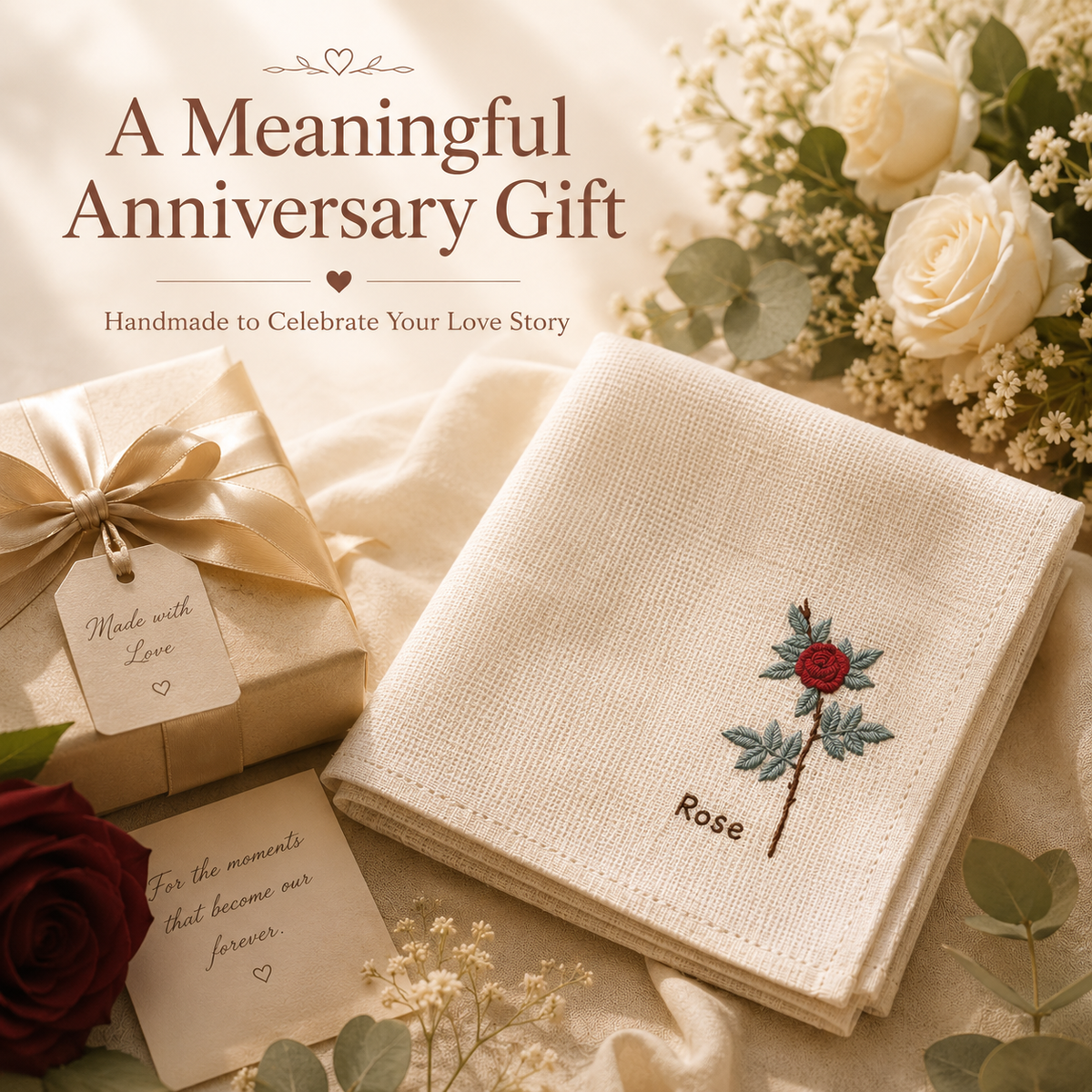 Personalized Rose Embroidered Handkerchief, product overview