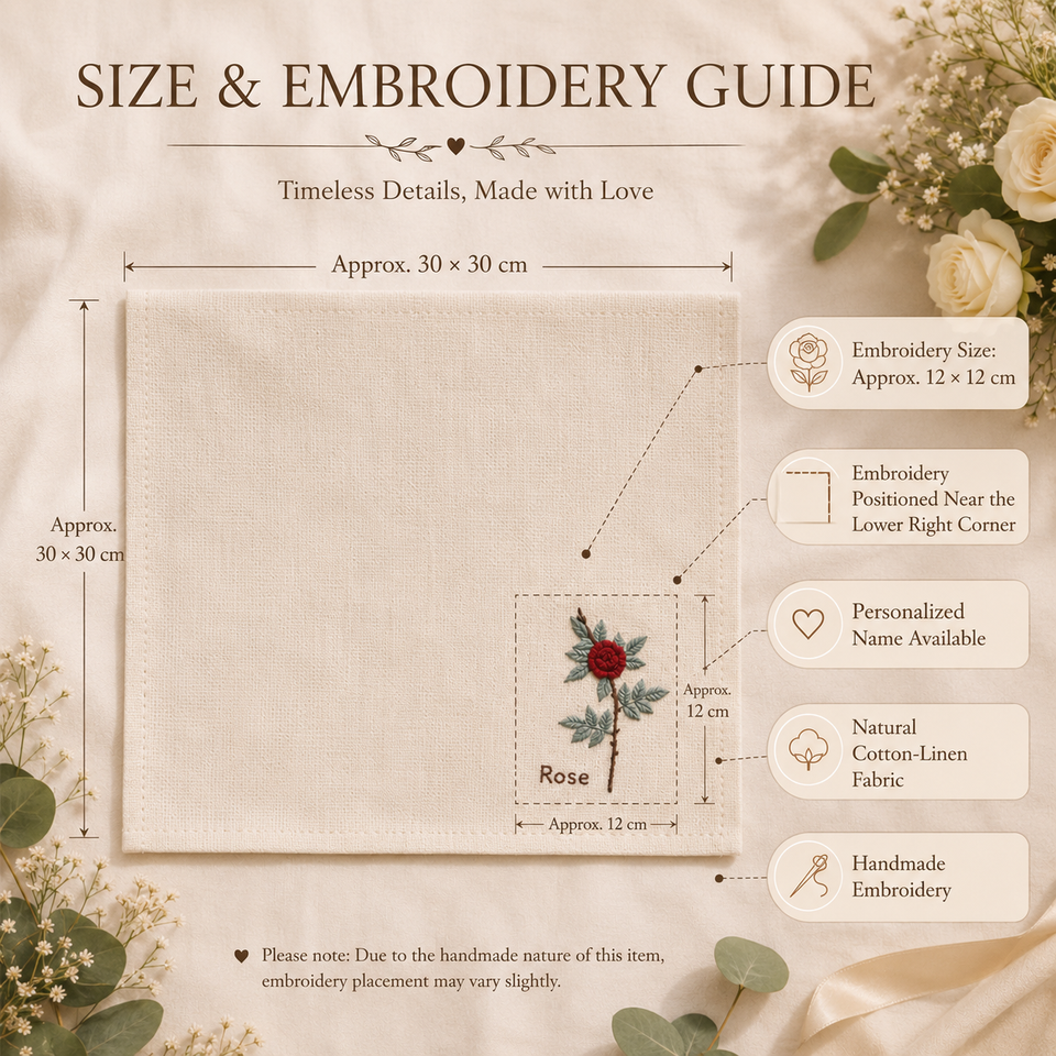 Personalized Rose Embroidered Handkerchief, styled product view