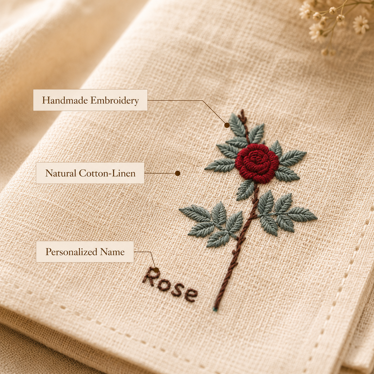 Personalized Rose Embroidered Handkerchief, lifestyle view