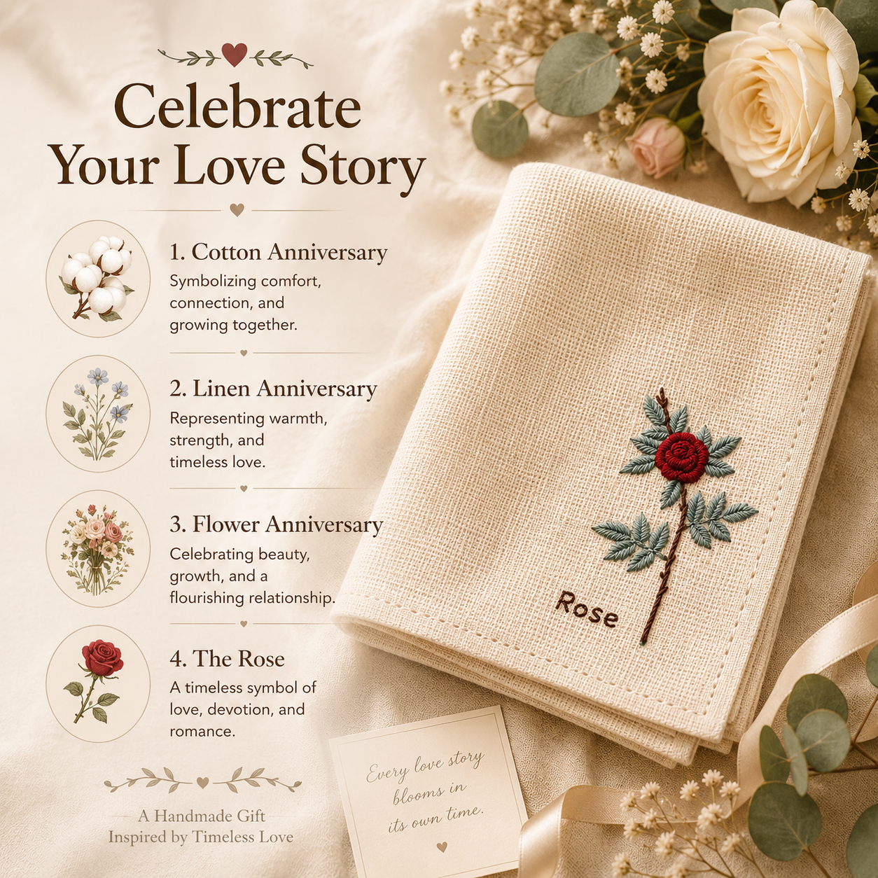Personalized Rose Embroidered Handkerchief, craftsmanship details