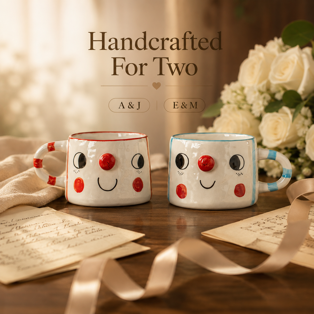 Personalized Smiling Face Porcelain Couple Mug Set, product overview