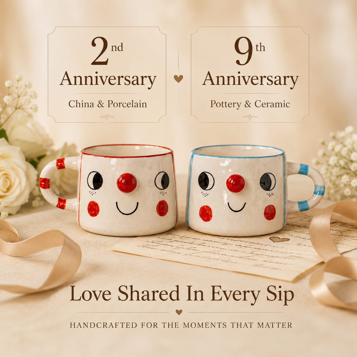 Personalized Smiling Face Porcelain Couple Mug Set, size and feature guide