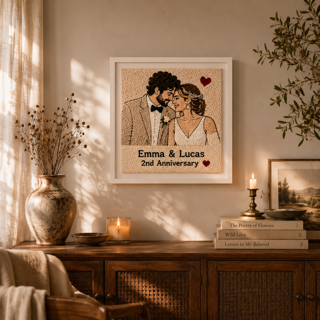 Personalized Tufted Couple Portrait Frame, close-up detail