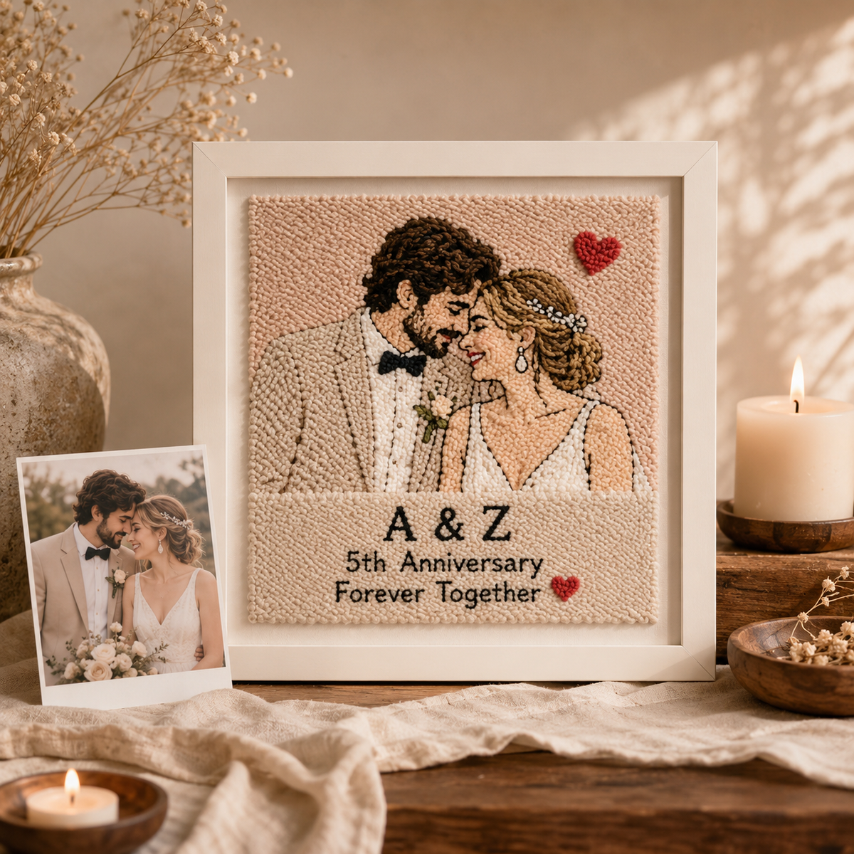 Personalized Tufted Couple Portrait Frame, size and feature guide