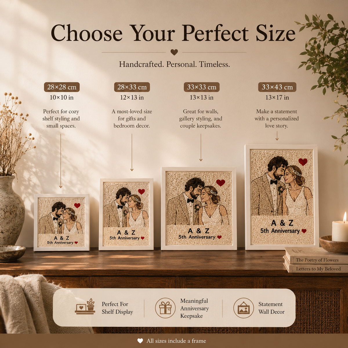 Personalized Tufted Couple Portrait Frame, lifestyle view
