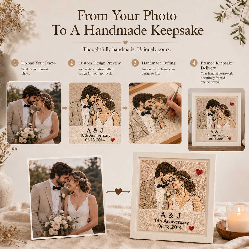 Personalized Tufted Couple Portrait Frame, craftsmanship details