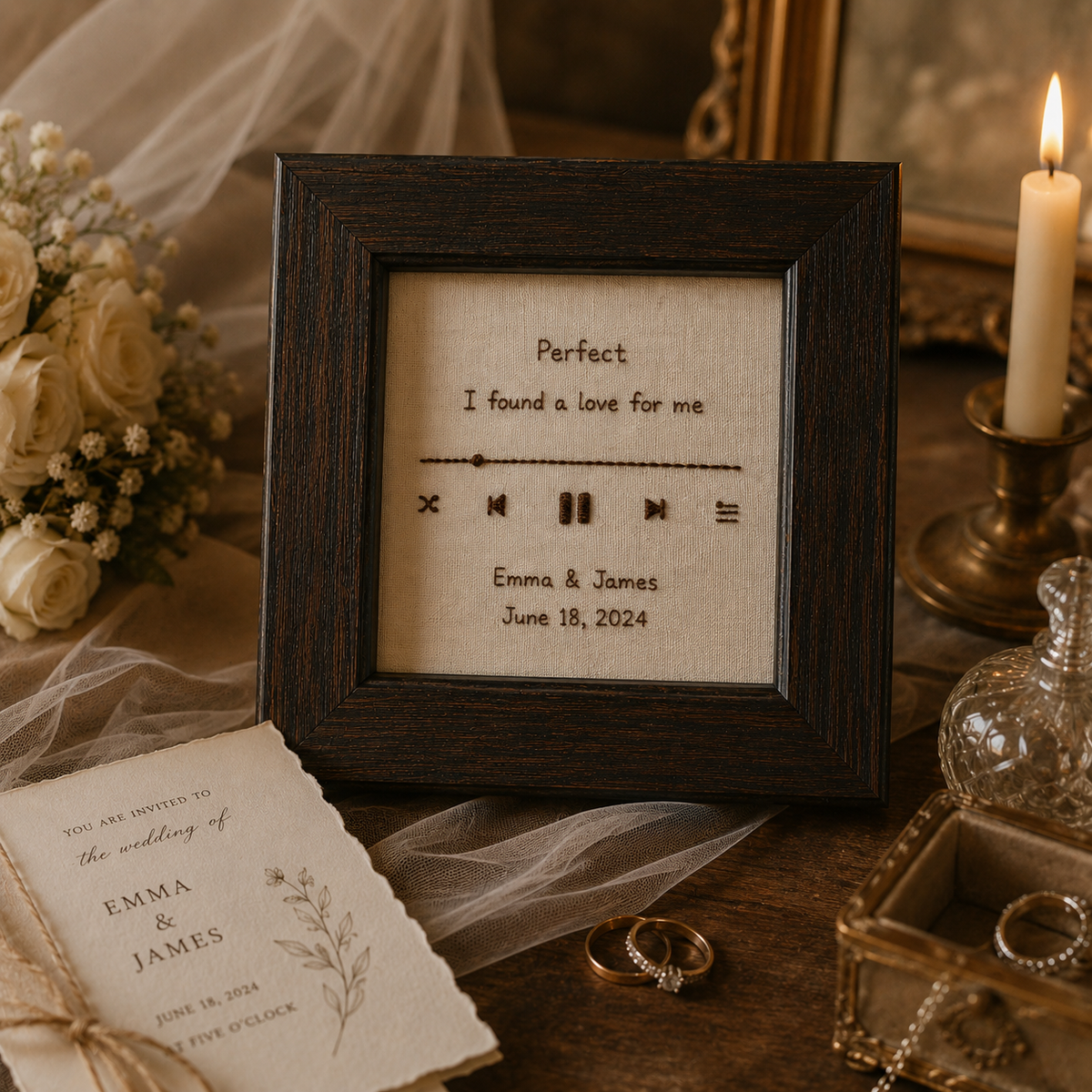 Personalized Wedding Song Embroidery Frame, styled product view