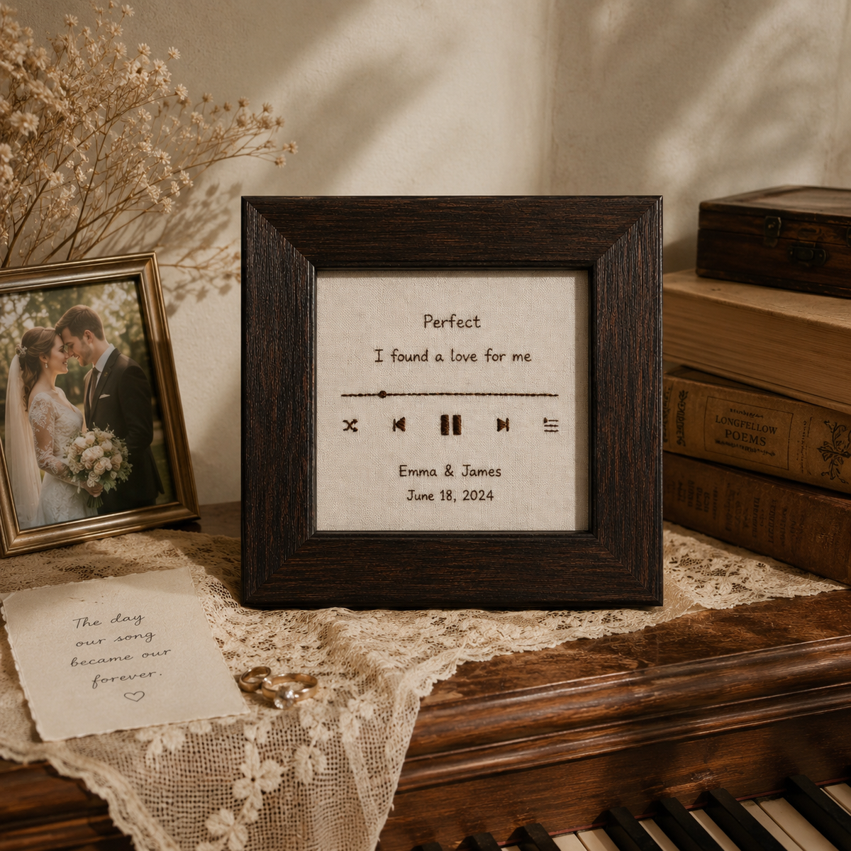Personalized Wedding Song Embroidery Frame, close-up detail