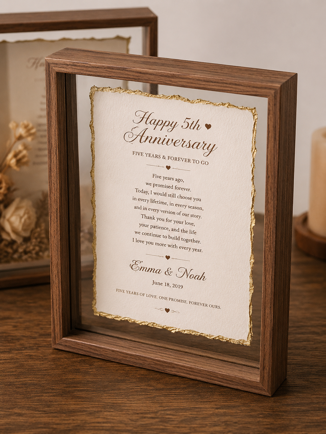 Personalized Wedding Vows Wood Frame, alternate angled product view