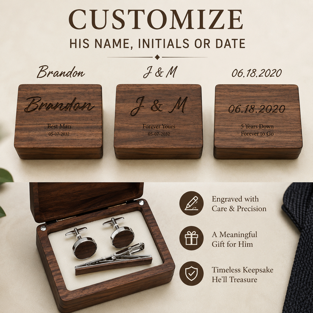 Personalized Wood Cufflink Gift Box for Him – Custom 5th Wedding Anniversary Gift for Husband, personalization and...