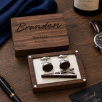 Personalized Wood Cufflink Gift Box for Him – Custom 5th Wedding Anniversary Gift for Husband, presented with its gift...