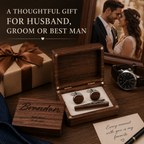 Personalized Wood Cufflink Gift Box for Him – Custom 5th Wedding Anniversary Gift for Husband, styled product scene with...
