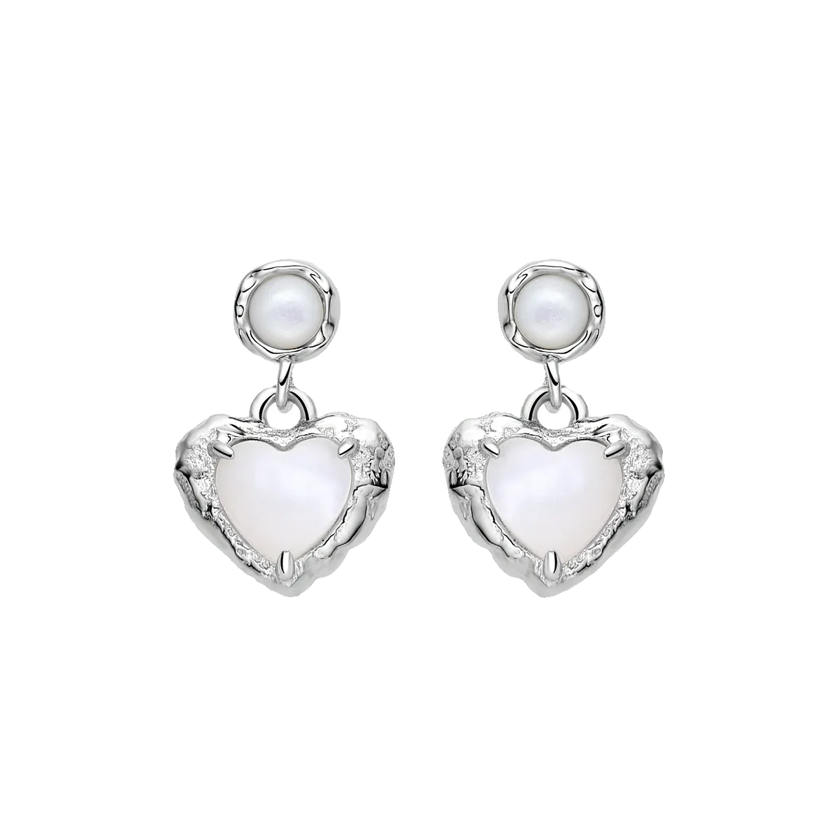 Pearl Heart Drop Earrings with Ornate Frame — pair displayed on a black background