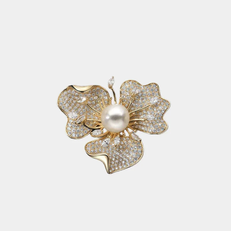 Pearl and Cubic Zirconia Plum Blossom Brooch — front view of plum blossom brooch