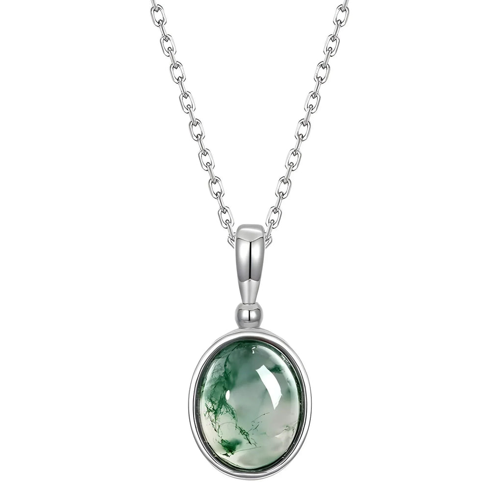 Polished Moss Agate Pendant Necklace — full necklace arrangement 5