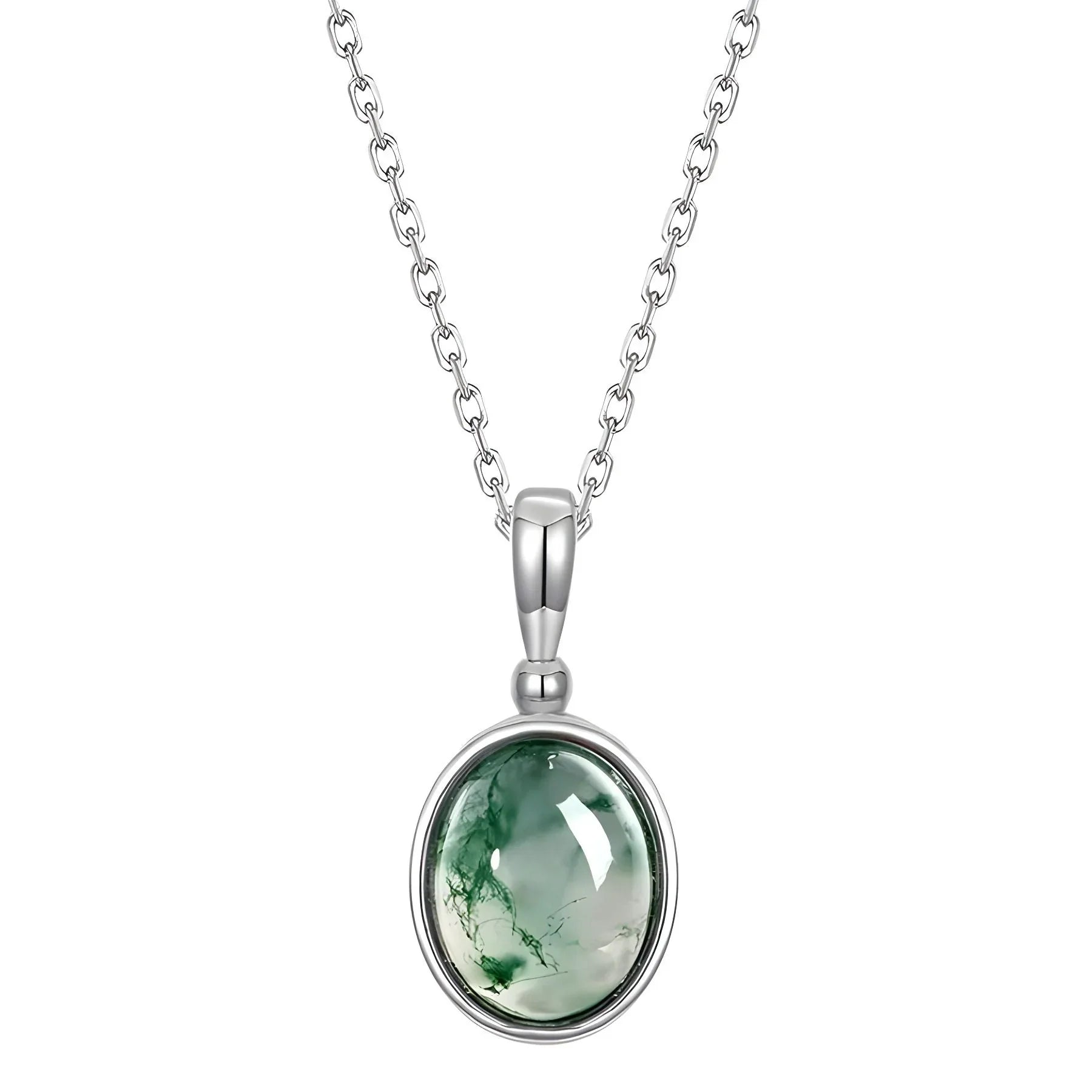 Polished Moss Agate Pendant Necklace — full necklace arrangement 5