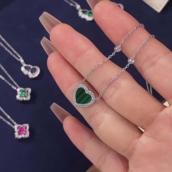Heart-shaped Malachite Necklace S925 Silver