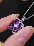 Lucky Clover Series Natural Amethyst Four-Leaf Clover S925 Silver Collar Necklace