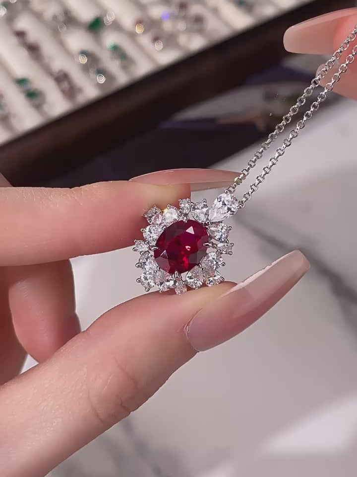 Ruby Pendant Necklace S925 Silver Women's Style