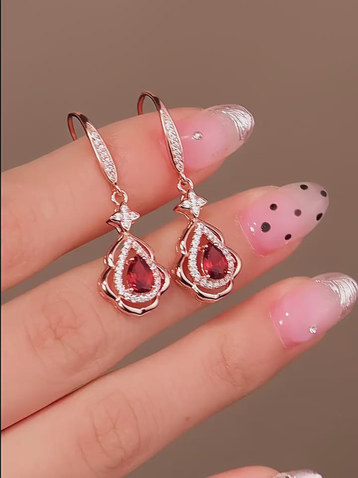 Garnet Earrings S925 Silver Drop Earrings