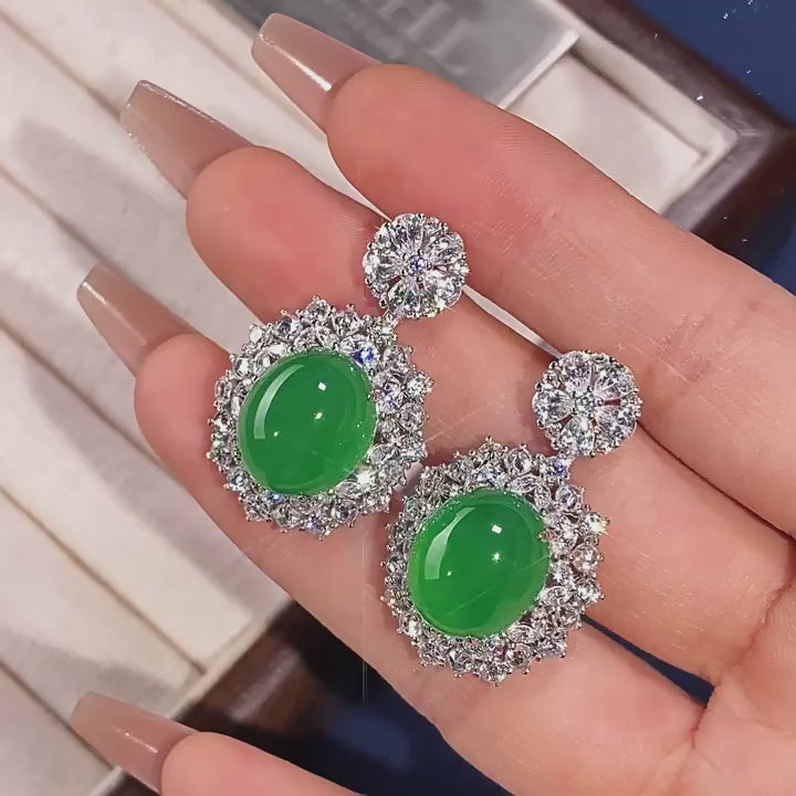 Chrysoprase Neo-Chinese Cabochon Earrings S925 Silver