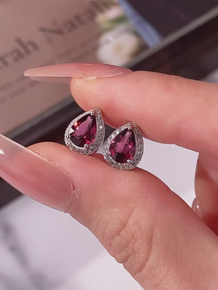 Garnet Small Teardrop Earrings S925 Silver Women's Style