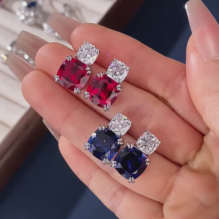 Ruby & Sapphire Lighthouse Earrings S925 Silver Women's Style