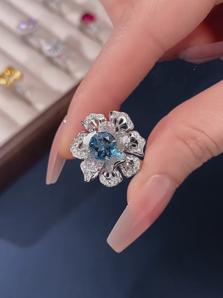Topaz Floral Design Light Luxury Ring S925 Silver