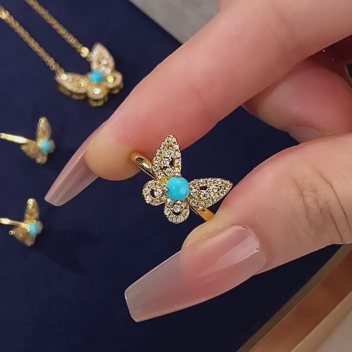 Lucky Butterfly Natural Turquoise Butterfly Vintage Ring