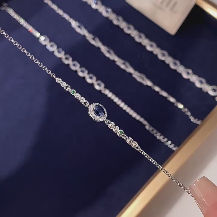Sapphire Ocean Heart Sparkling Diamond Bracelet S925 Silver