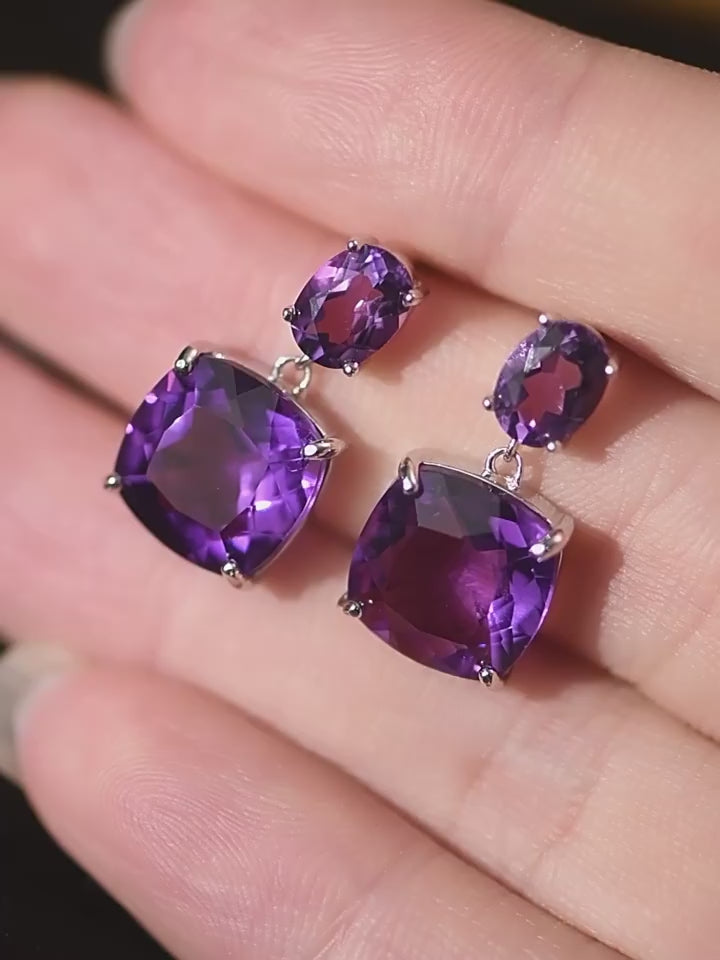 Natural Amethyst Double-Stone Earrings