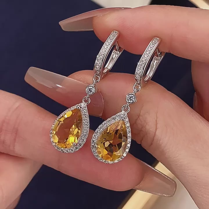 Citrine Teardrop Earrings S925 Silver Women's