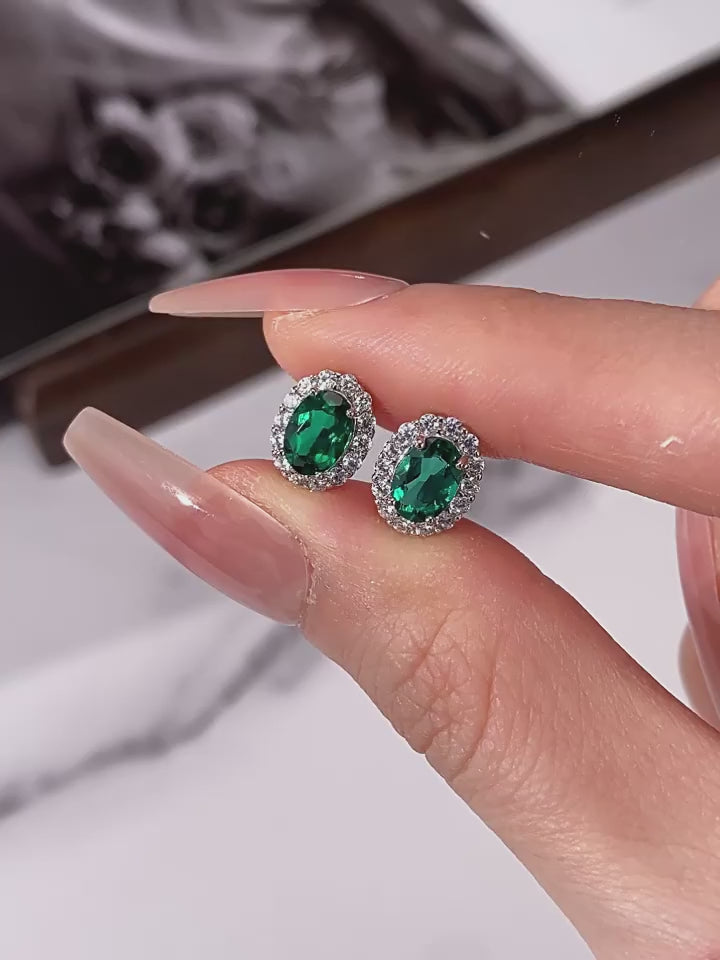 Emerald Sparkle Zircon Earrings S925 Silver Women's Style