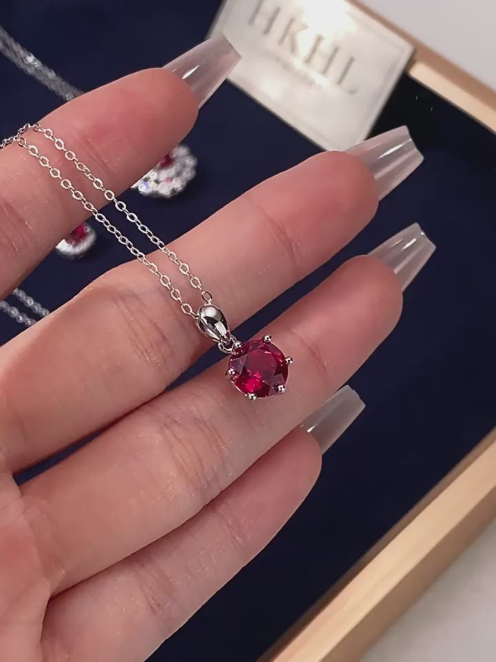 Six-Claw Pigeon Blood Ruby Necklace Women's Style S925 Silver