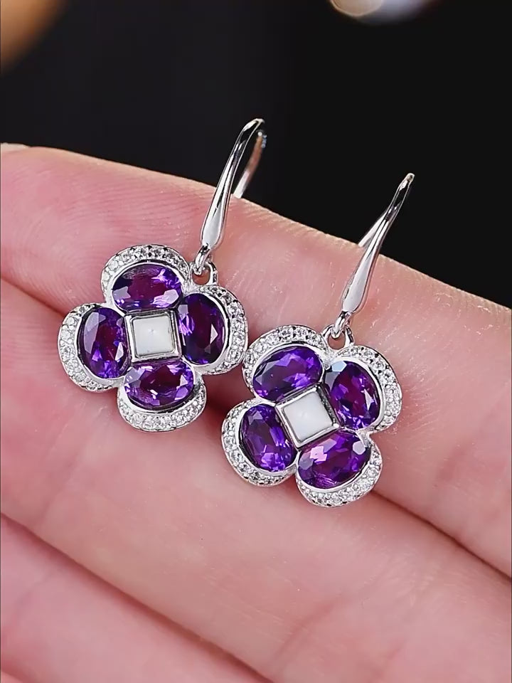 Lucky Clover Series Amethyst Four-Leaf Clover Earrings