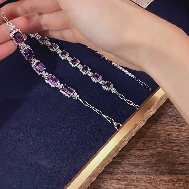 Amethyst Cube Bracelet S925 Silver Women's Style