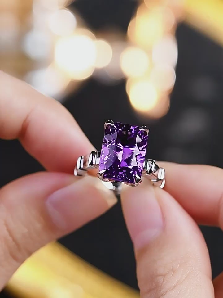Square Sugar Natural Amethyst Ring