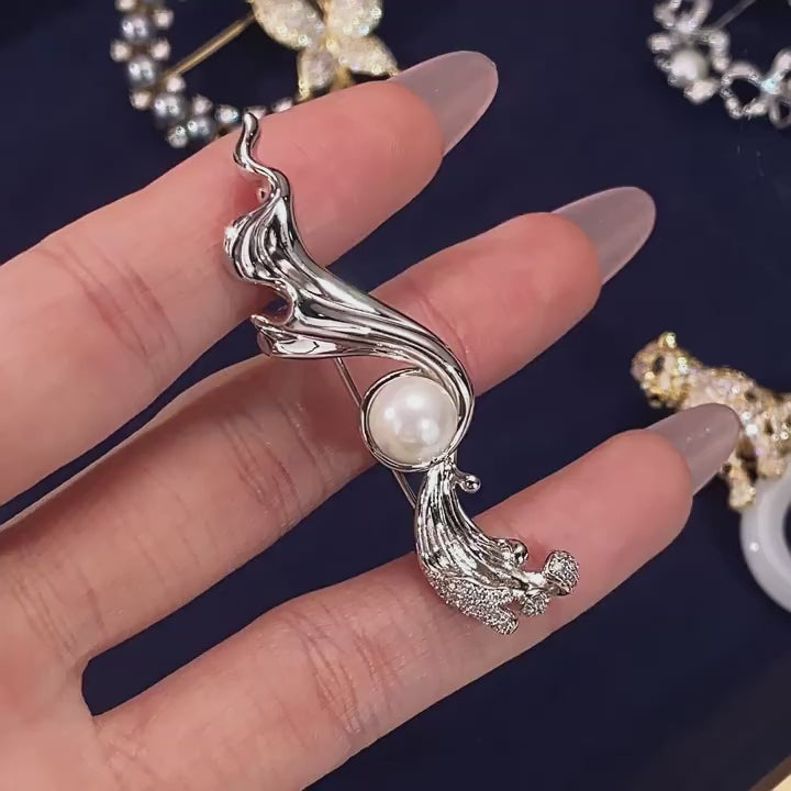 Silk Ribbon Pearl Irregular Elegant Brooch