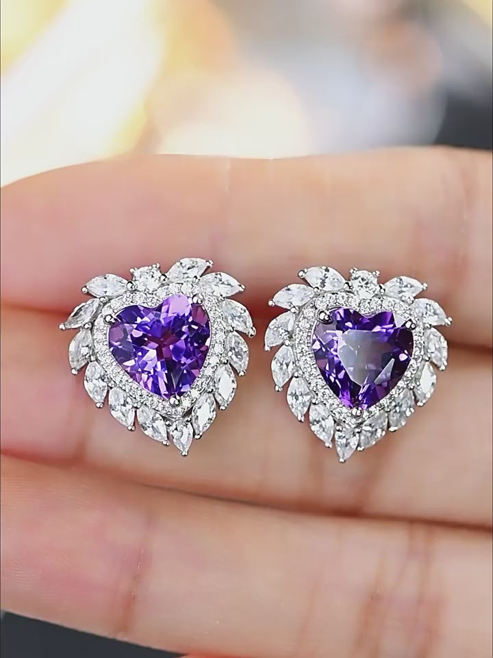Heart of the Ocean Series Amethyst Heart Earrings