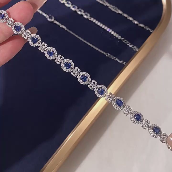 Sapphire Inlaid Diamond Link Light Luxury Bracelet