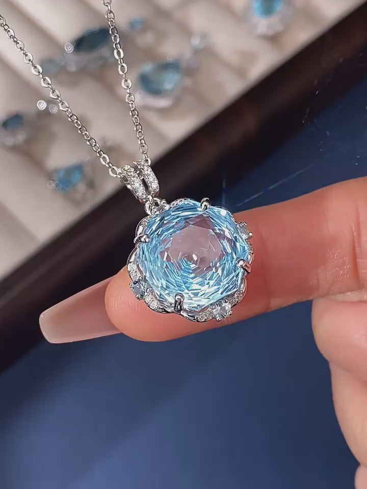 Rose-Cut Natural Topaz Necklace S925 Silver Women's Style