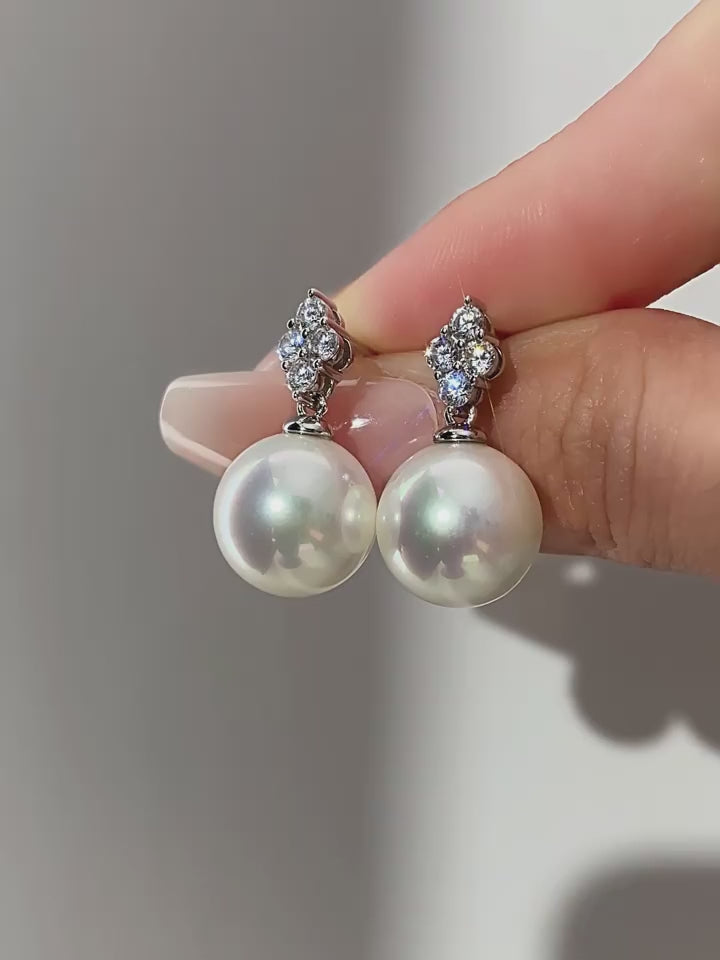 Round Pearl Stud Earrings S925 Silver