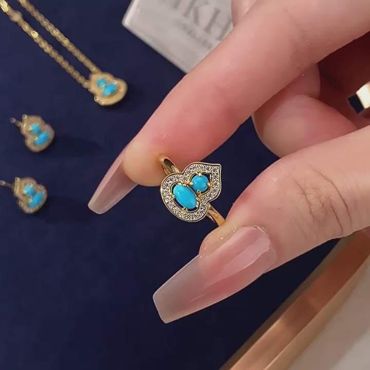 Turquoise Gourd Adjustable Ring Women's Style S925 Silver