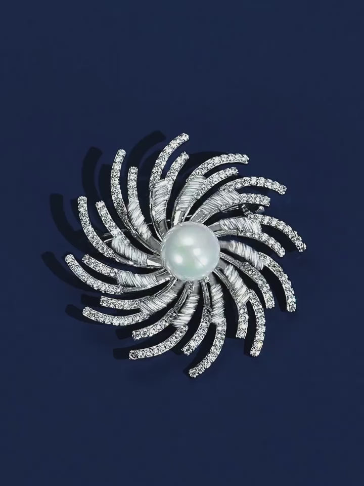 Pearl Spark Fire Vortex Rotatable Brooch S925 Silver Women's Style