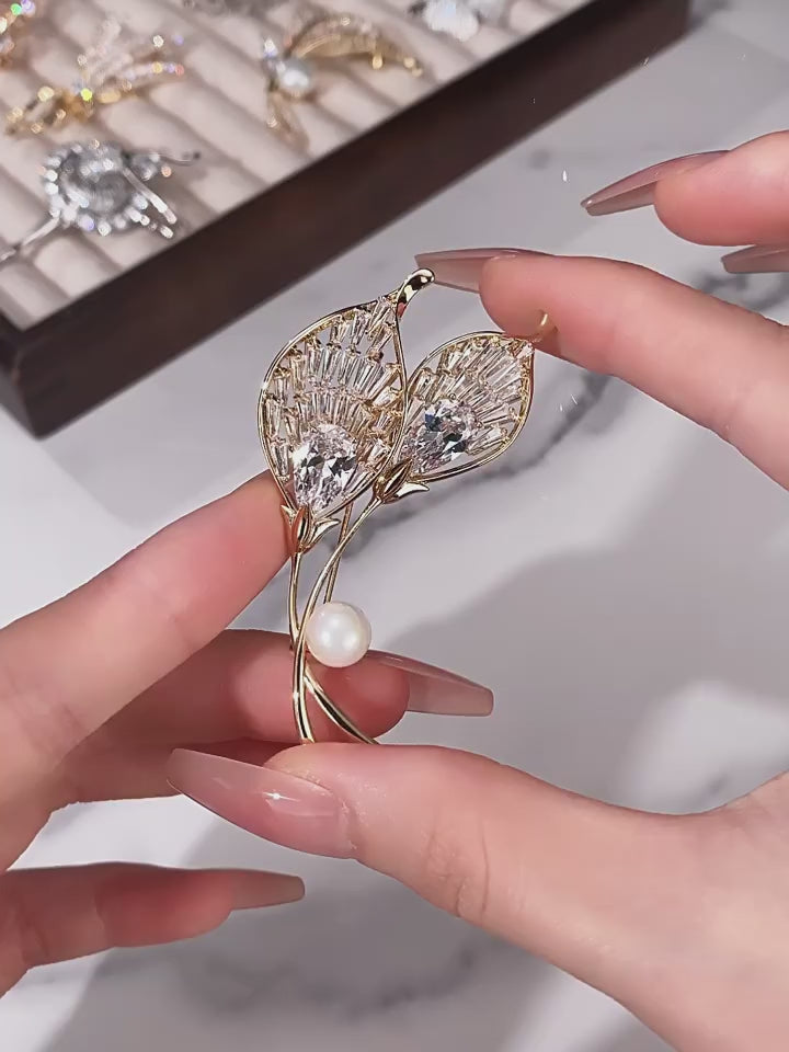 Pearl Full-Diamond Calla Lily Brooch S925 Silver