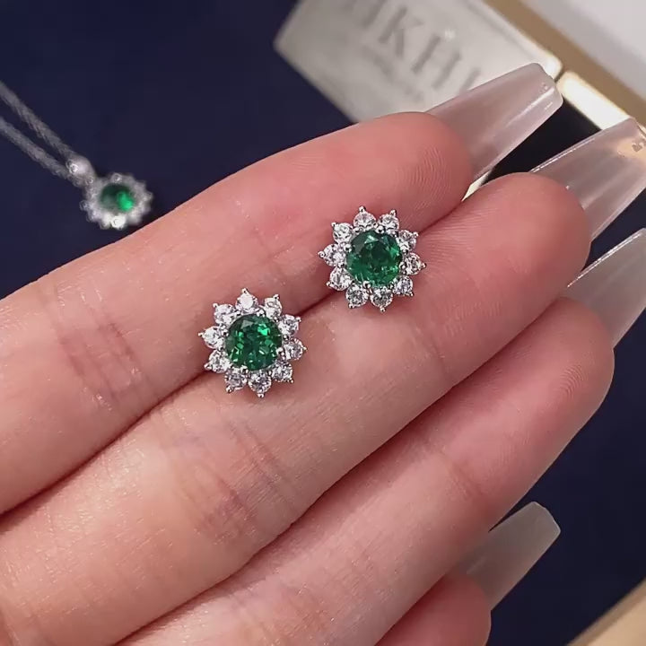 Brilliant Series Emerald Sunflower Earrings