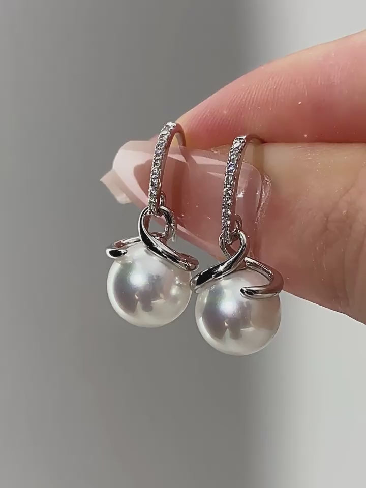 French Niche Round Freshwater Pearl Earrings Alloy Women's Style