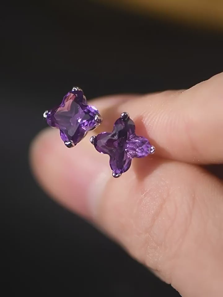 Star Wish Series Four-Leaf Clover Amethyst Earrings